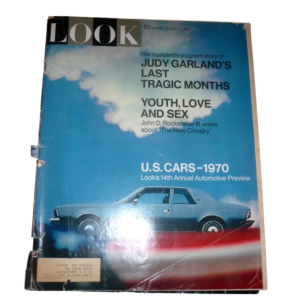 Vintage LOOK Magazine October 7 1969 Judy Garland 1970 US Cars Auto Preview